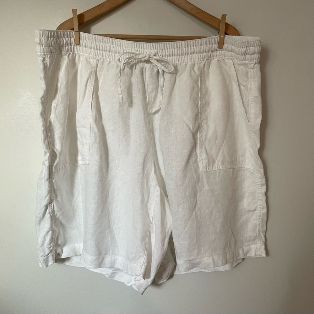Lands End 100% Linen Bermuda Shorts Pull On Elastic Waist Size 22W